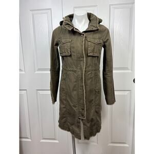 BB Dakota Military Women's Jacket Olive Green Hooded Parka Style Size S Cotton